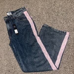 Fashion Nova Keep It Sweet Lace Trim Bow Jeans - Light Wash Size 11